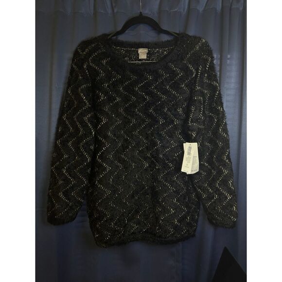 Chico's Zig-Zag Fuzzy Soft Jacquard Pullover Sweater NWT Size US LARGE - Picture 4 of 10